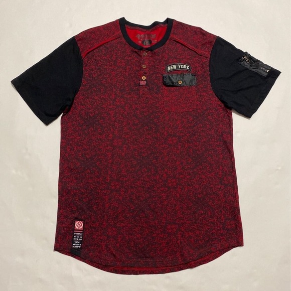 Other - Patriotic New York Bushwick Henley Shirt Mens Size XL‎ Red Multicolor Abstract